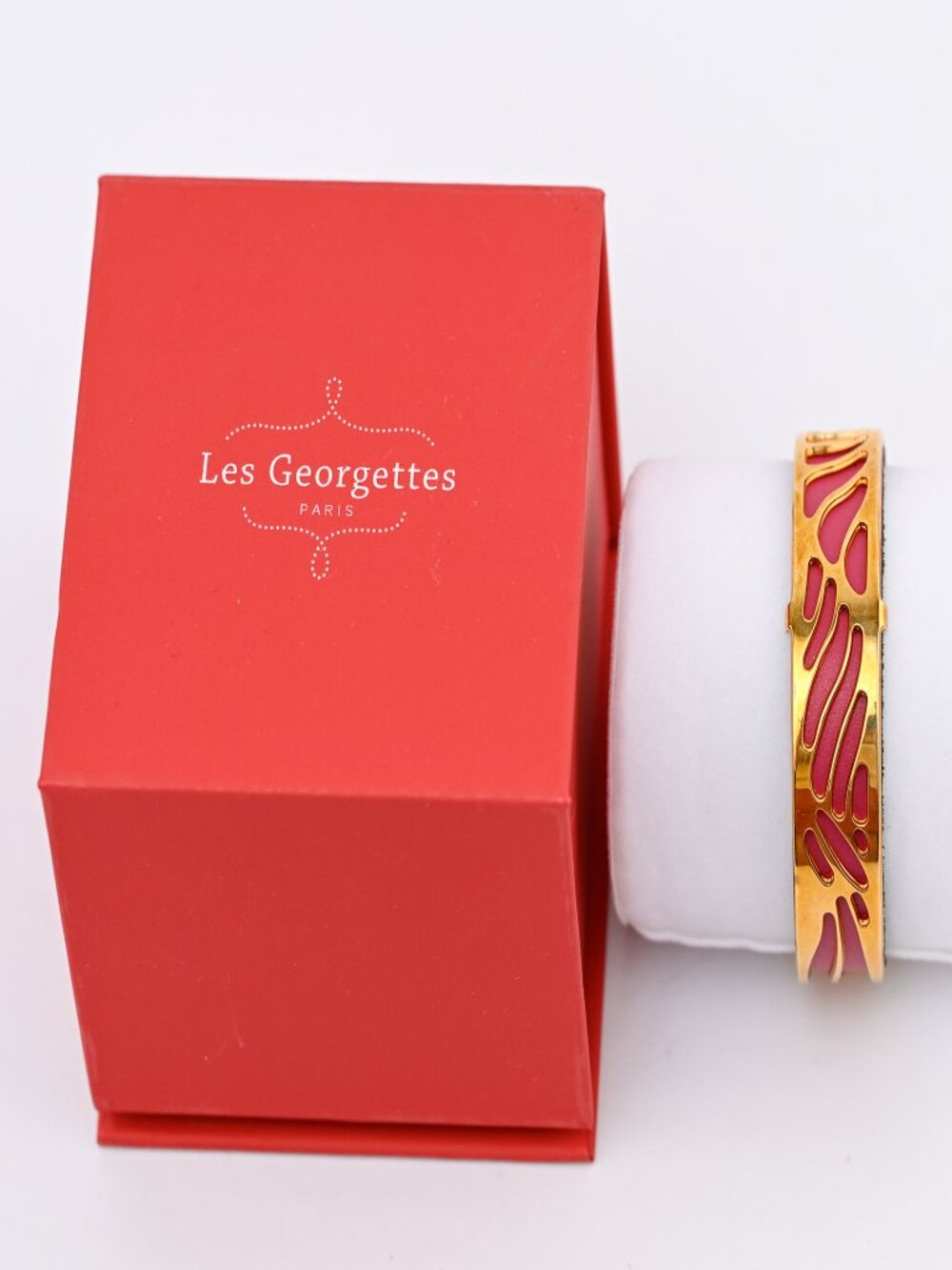 Les Georgettes Brass Cuff Bracelet with Pink Leather Insert